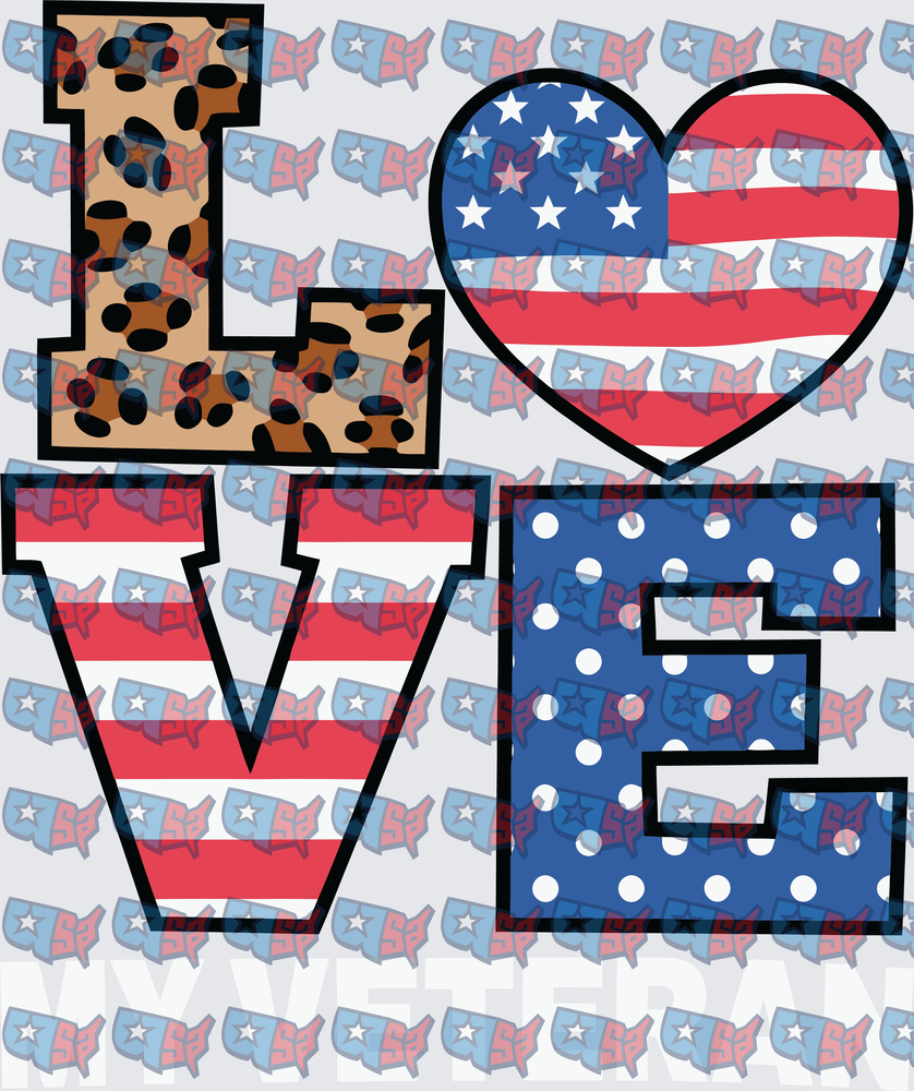 Patriotic LOVE Letters with American Flag Heart (DTF)
