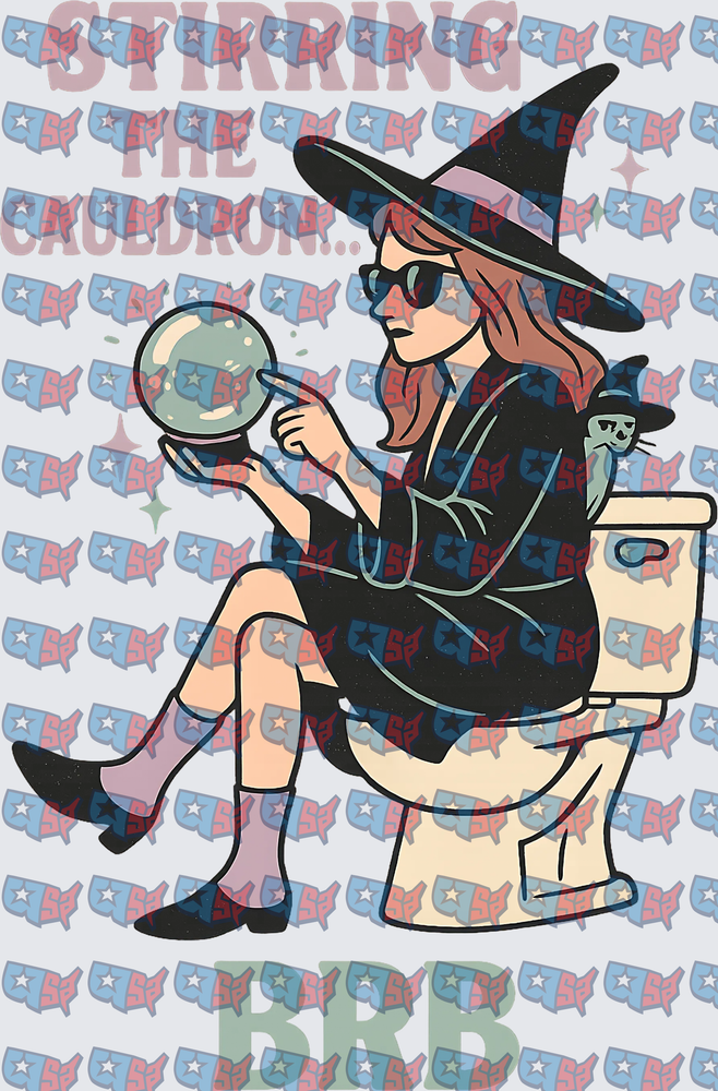 Witch Sitting on Toilet with Crystal Ball (DTF)