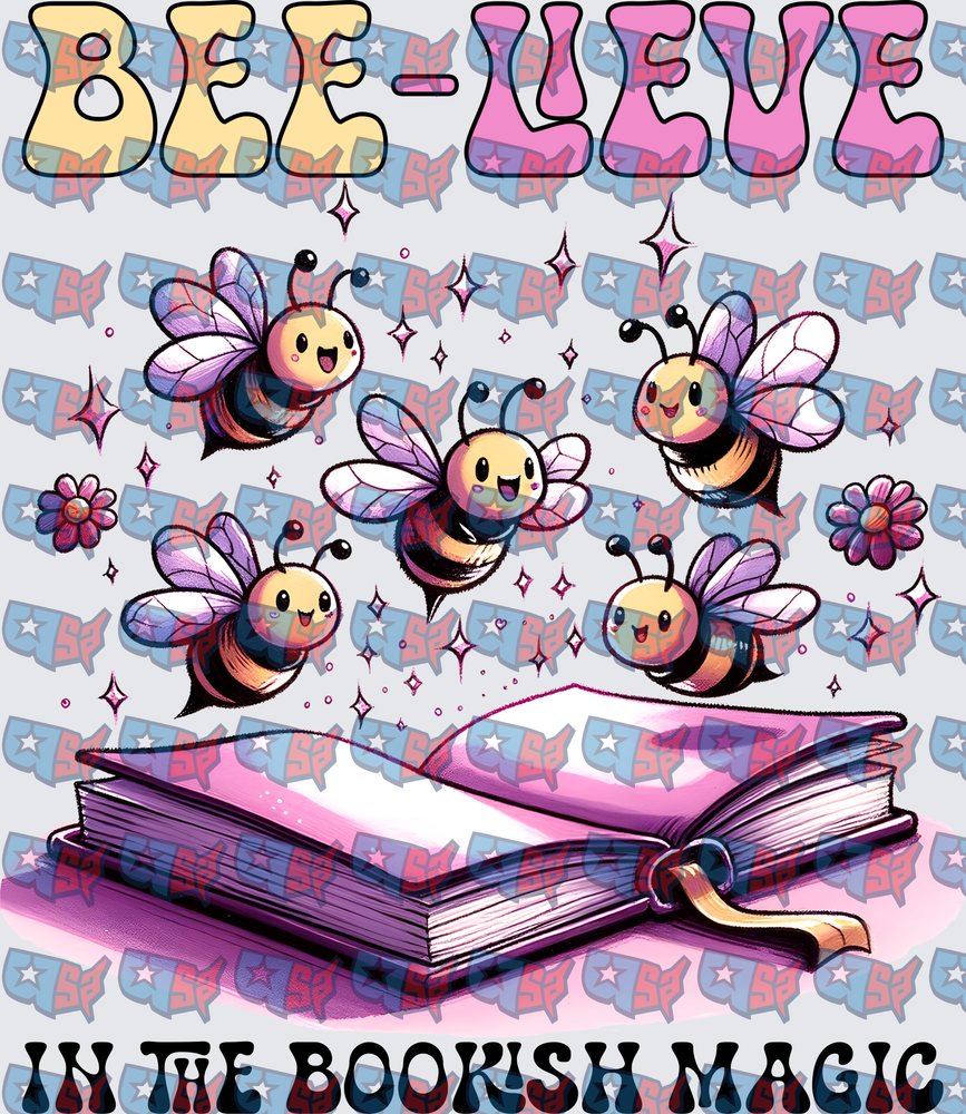 Bee-lieve In The Bookish Magic Cute Bees Open Book (DTF)
