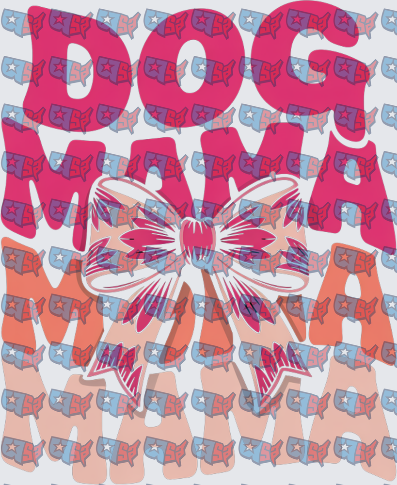 Dog Mama Retro Stacked Text With Coquette Bow (DTF)