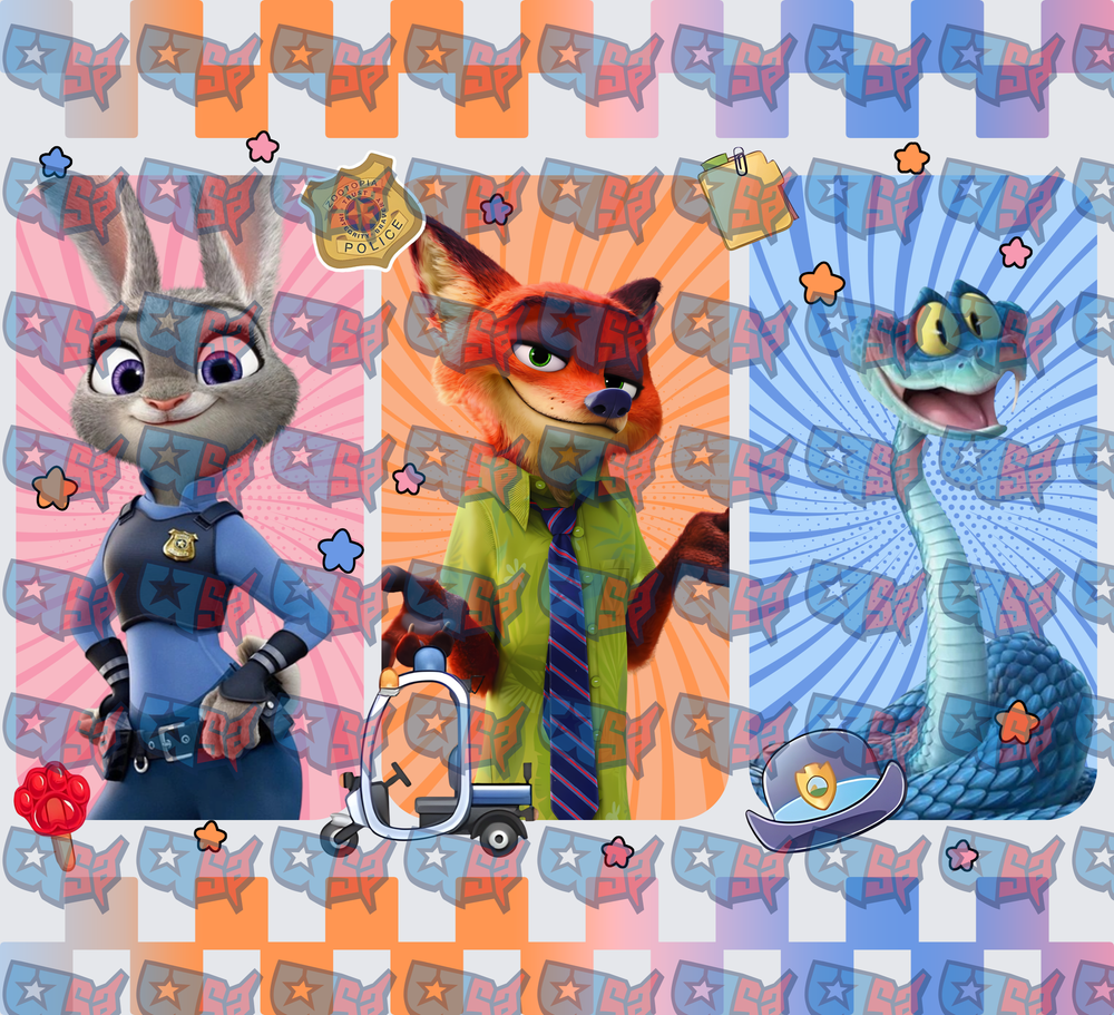 Bunny Cop Fox and Snake Trio Colorful Panel (DTF)