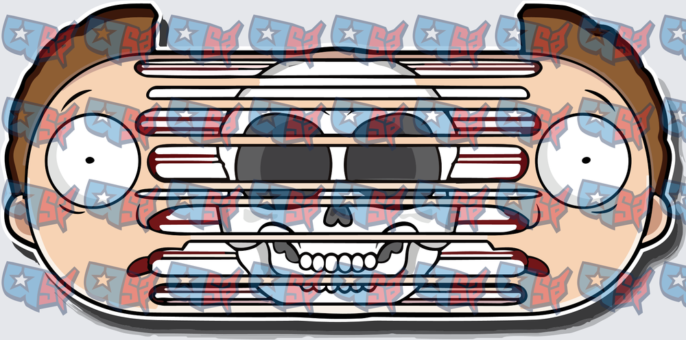 Cartoon Face Skull Patriotic American Flag Grill Design (DTF)
