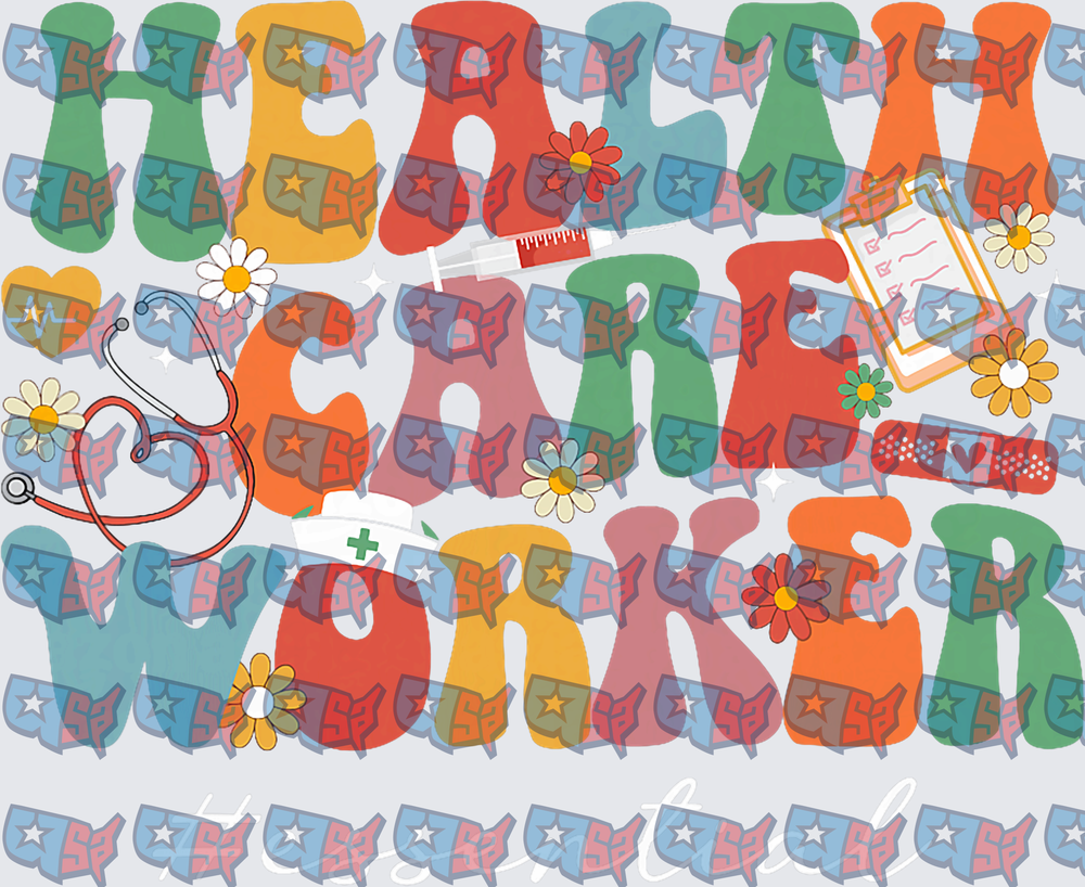 Retro Healthcare Worker Floral Groovy Typography Design (DTF)