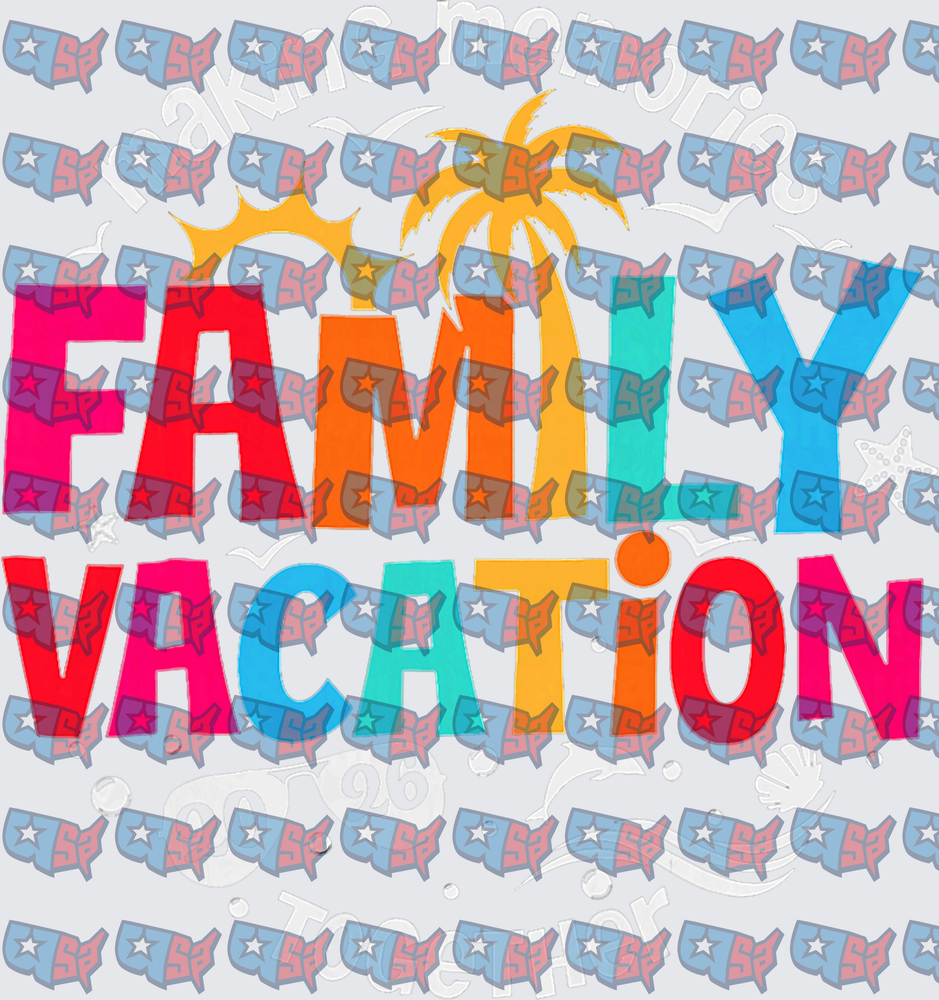 Colorful Family Vacation Palm Tree Sun Typography (DTF)