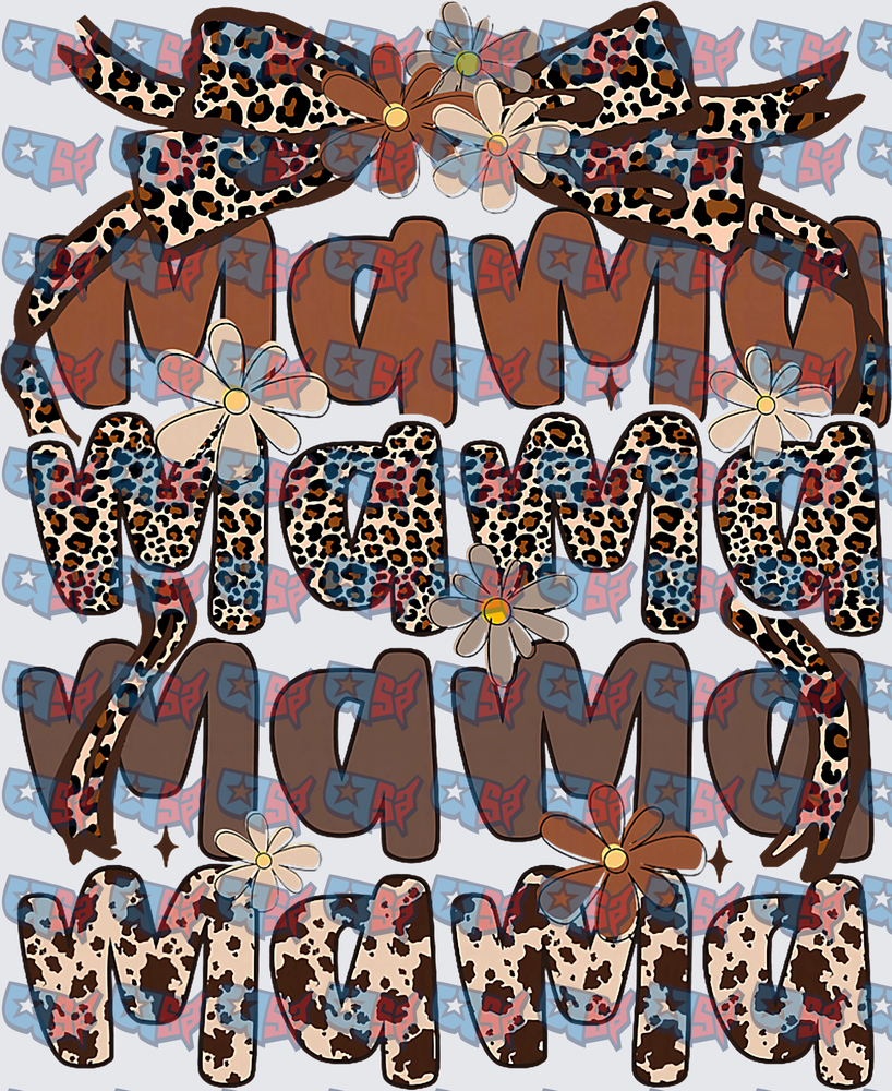 Stacked Mama Leopard Cowhide Floral Bow Design (DTF)