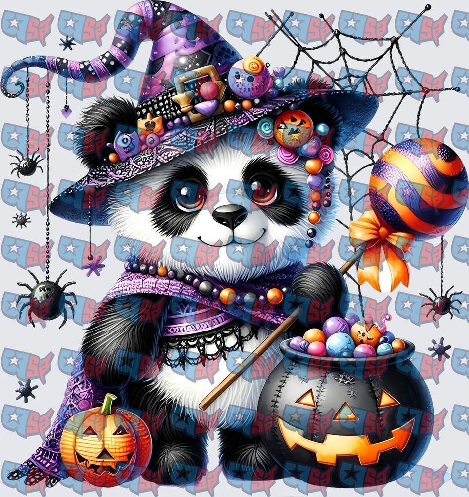 Halloween Witch Panda with Cauldron and Pumpkins (DTF)