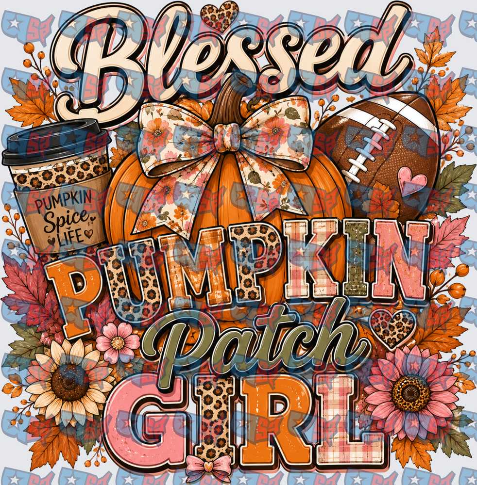 Blessed Pumpkin Patch Girl Fall Football Leopard Design (DTF)