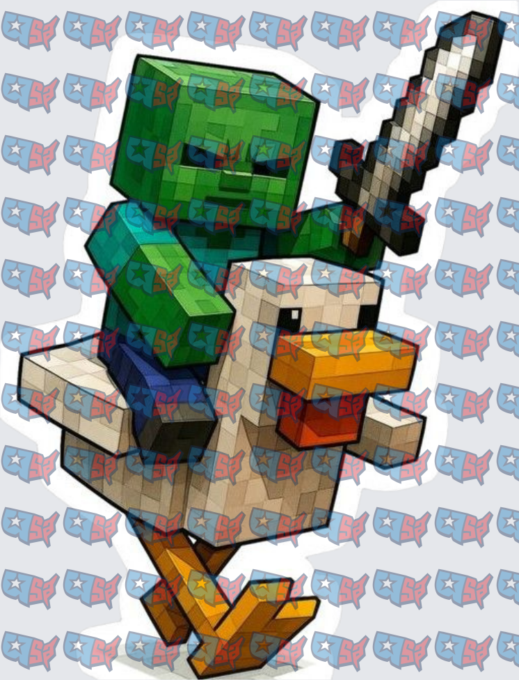 Blocky Zombie Riding Chicken With Sword (DTF)