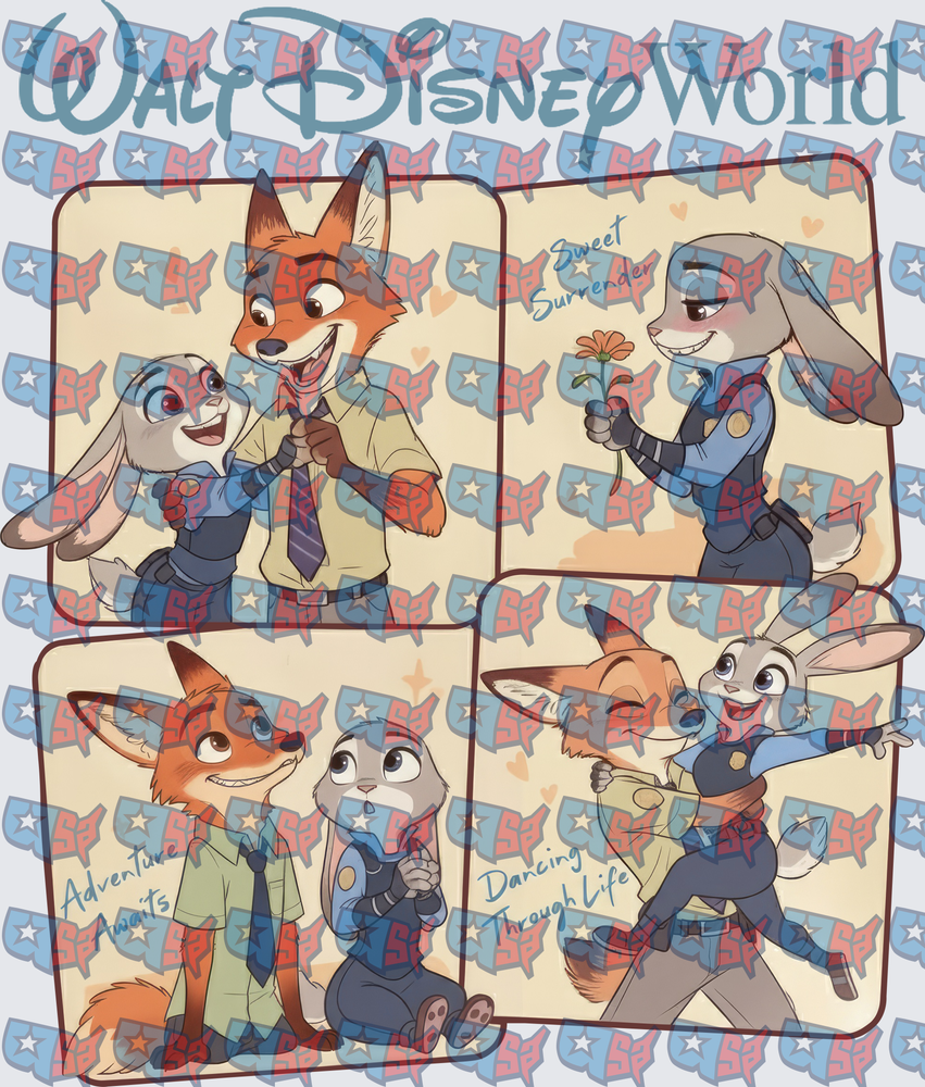 Fox and Bunny Cop Romantic Four Panel Scenes (DTF)