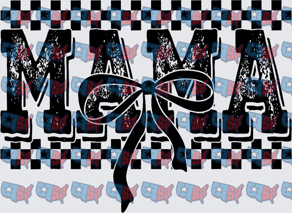 Mama Distressed Letters Checkered Bow Design (DTF)