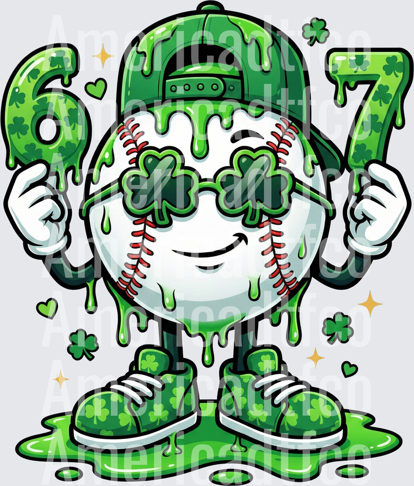 St. Patrick's Day Baseball Character Holding 6 and 7 (DTF)