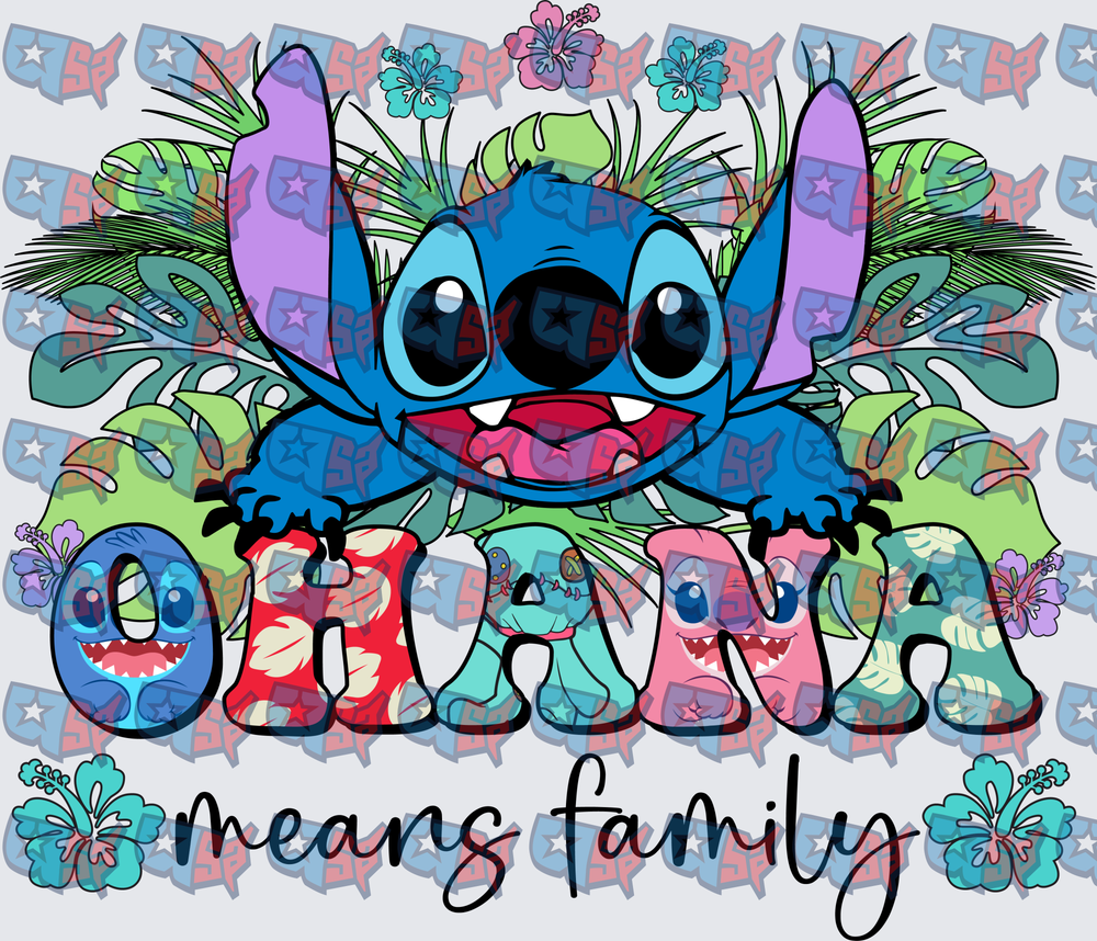 Stitch Ohana Means Family Tropical Floral Design (DTF)