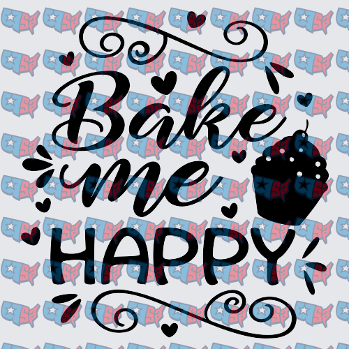 Bake Me Happy Cupcake Script Design (DTF)
