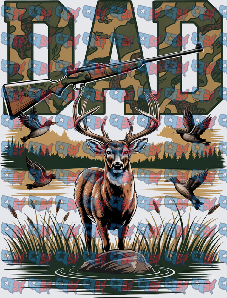 Camo Dad Buck Deer Duck Hunting Rifle Scene (DTF)