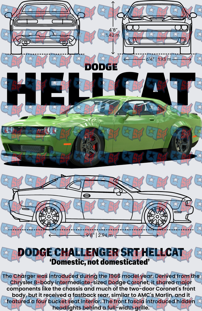 Dodge Challenger SRT Hellcat Blueprint Spec Art (DTF)