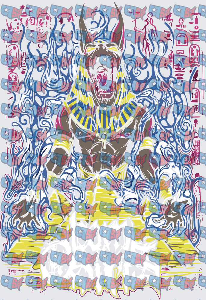 Anubis Egyptian God Psychedelic Swirl Art (DTF)