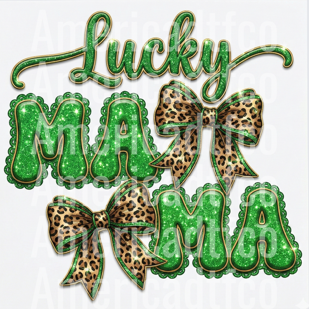 Lucky Mama Green Glitter Leopard Bow St. Patrick's Day (DTF)