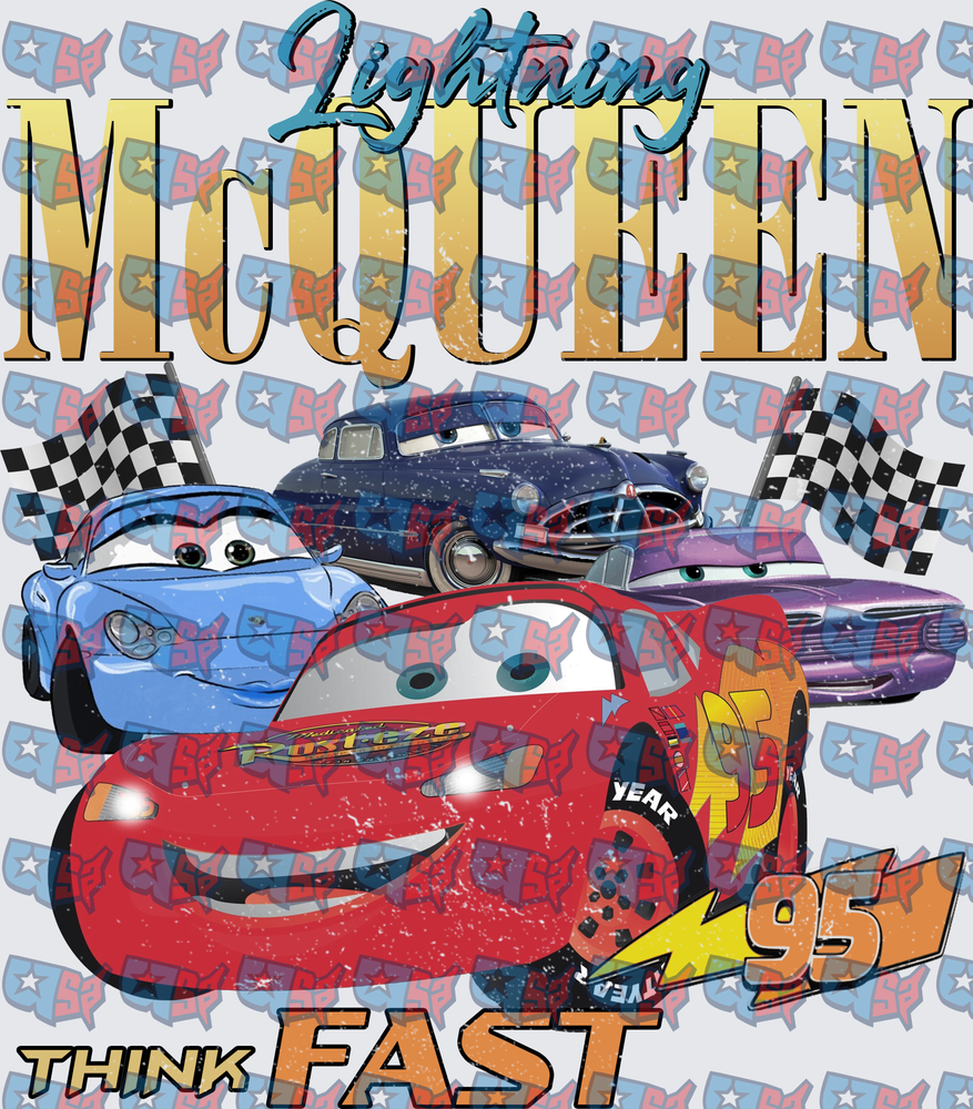 Lightning McQueen Think Fast Racing Cars 95 Retro Design (DTF)