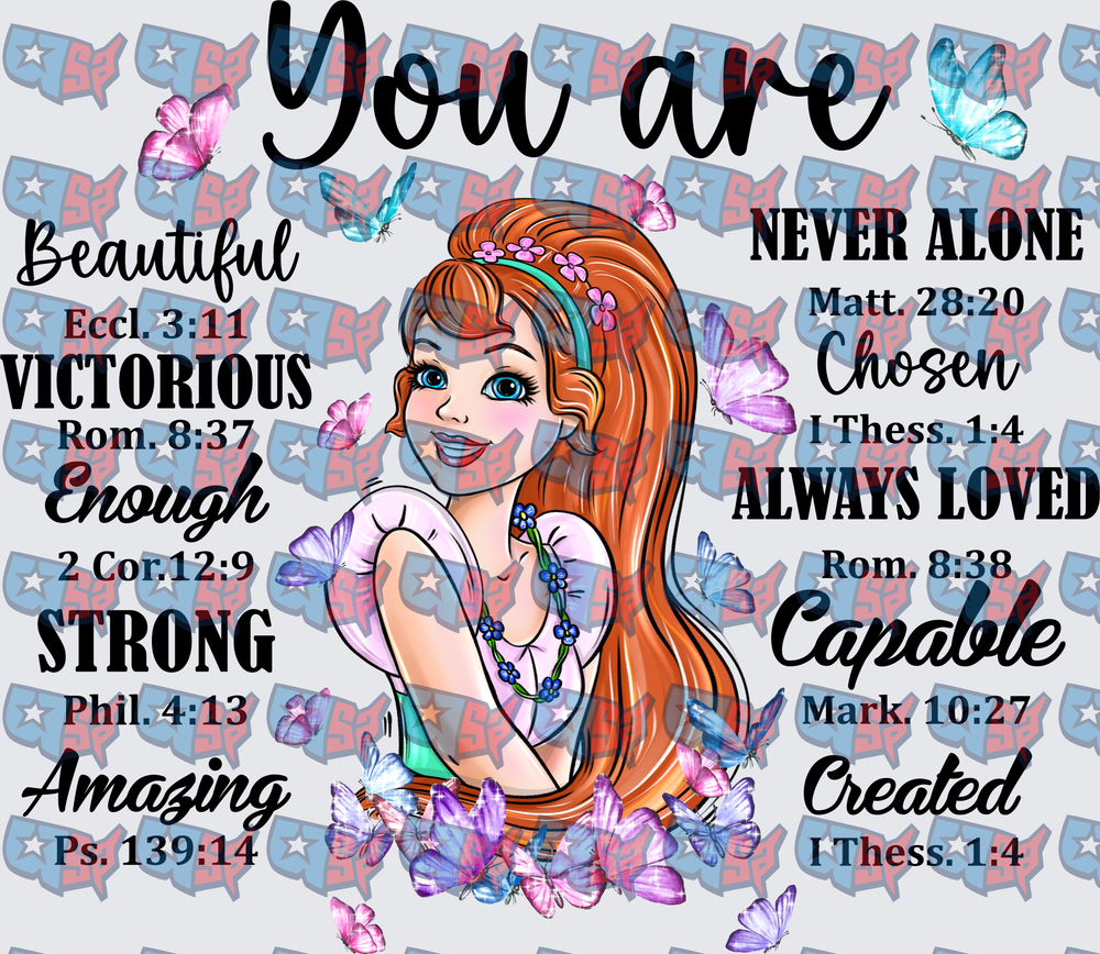 You Are Beautiful Redhead Girl Bible Verse Butterflies (DTF)