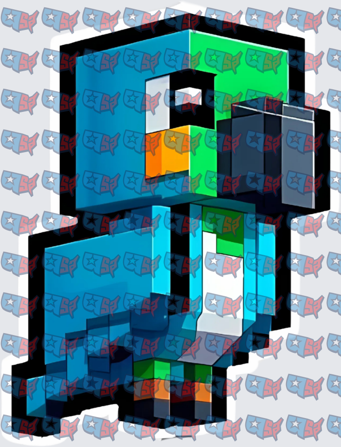 Blocky Pixel Character Blue Green Gaming Figure (DTF)