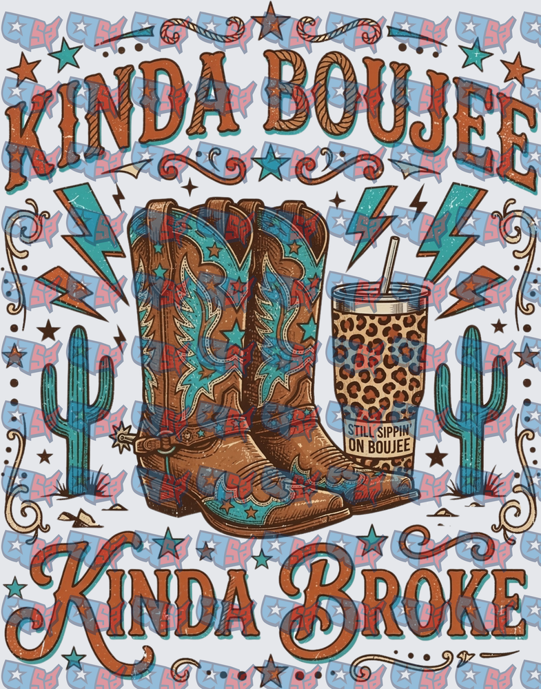 Kinda Boujee Kinda Broke Western Boots Tumbler (DTF)