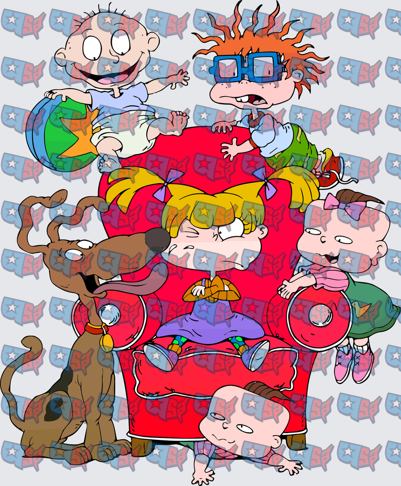 Rugrats Gang Piled On Red Armchair With Dog (DTF)
