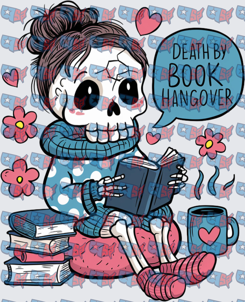 Death By Book Hangover Skeleton Girl Reading (DTF)