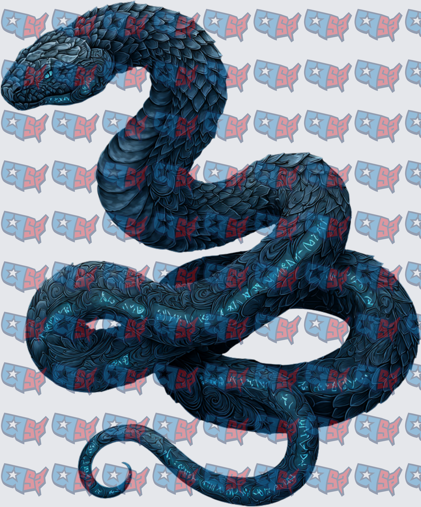 Dark Blue Mystical Rune Serpent Coiled (DTF)