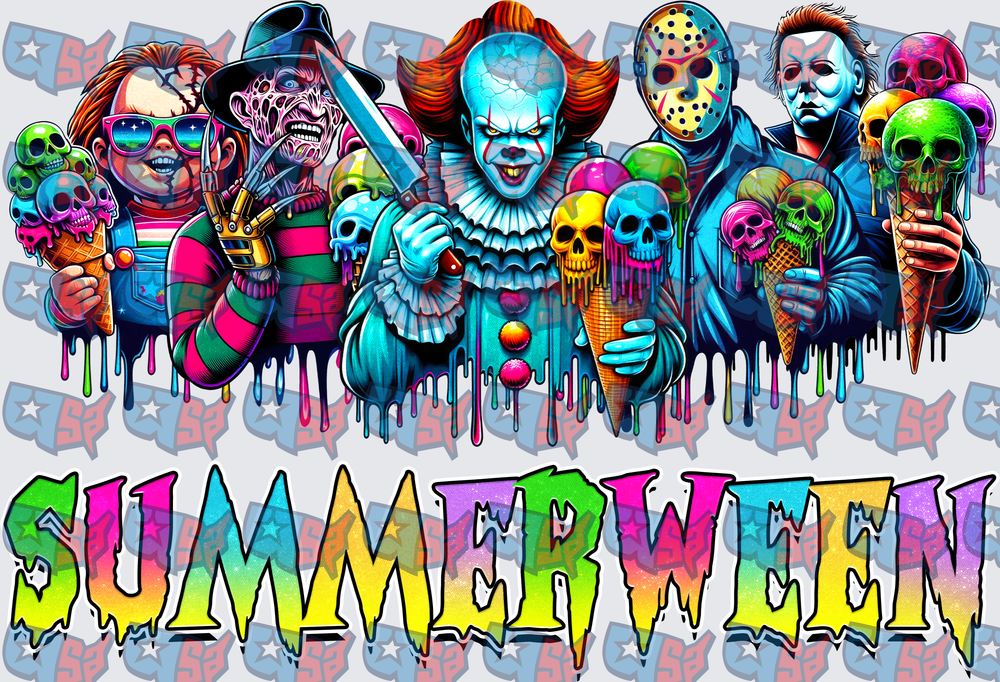 Summerween Horror Icons With Skull Ice Cream Cones (DTF)