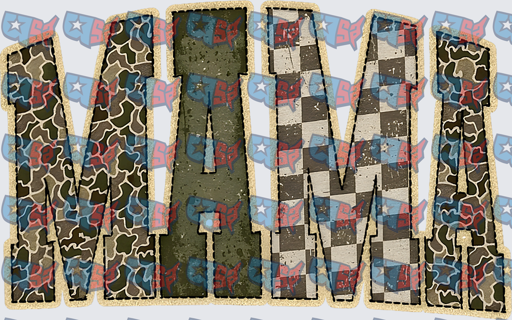 Mama Camo Checkered Distressed Bold Letters (DTF)