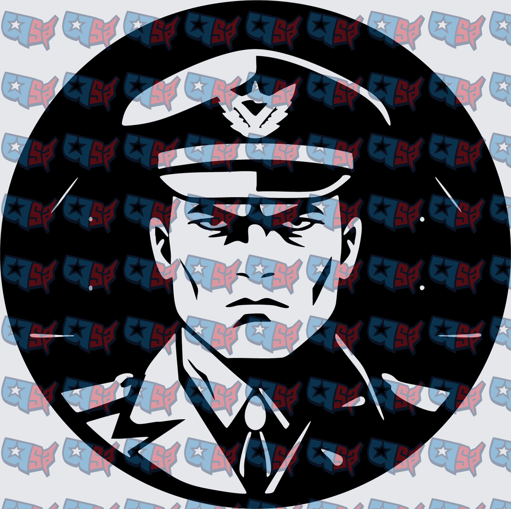 Military Officer Circle Portrait Black White (DTF)