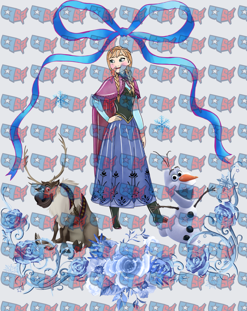 Frozen Princess Anna Olaf Sven Blue Floral Bow (DTF)