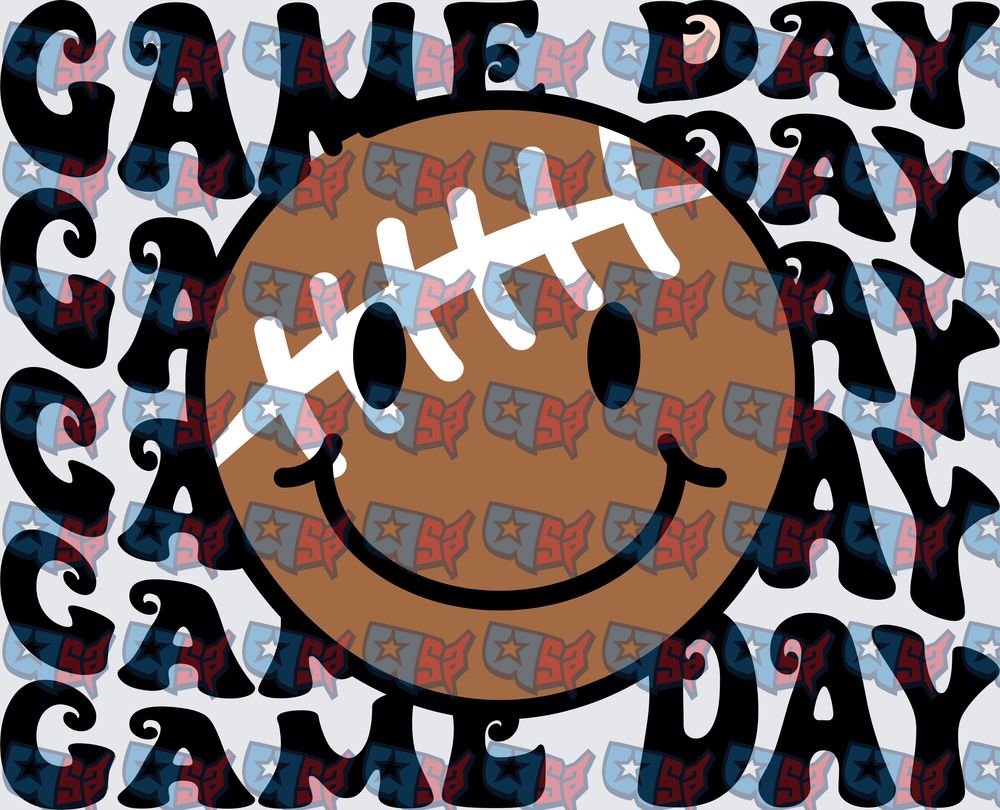Game Day Football Smiley Face Retro Stacked Text (DTF)