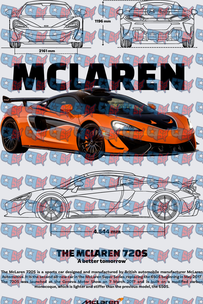 Orange British Supercar Blueprint Specs Graphic (DTF)