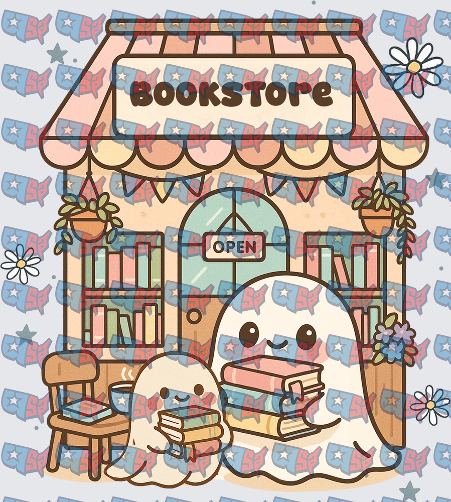 Cute Kawaii Ghosts at Cozy Bookstore (DTF)