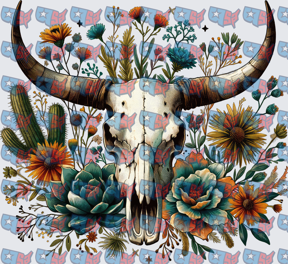 Boho Bull Skull With Desert Wildflowers And Succulents (DTF)