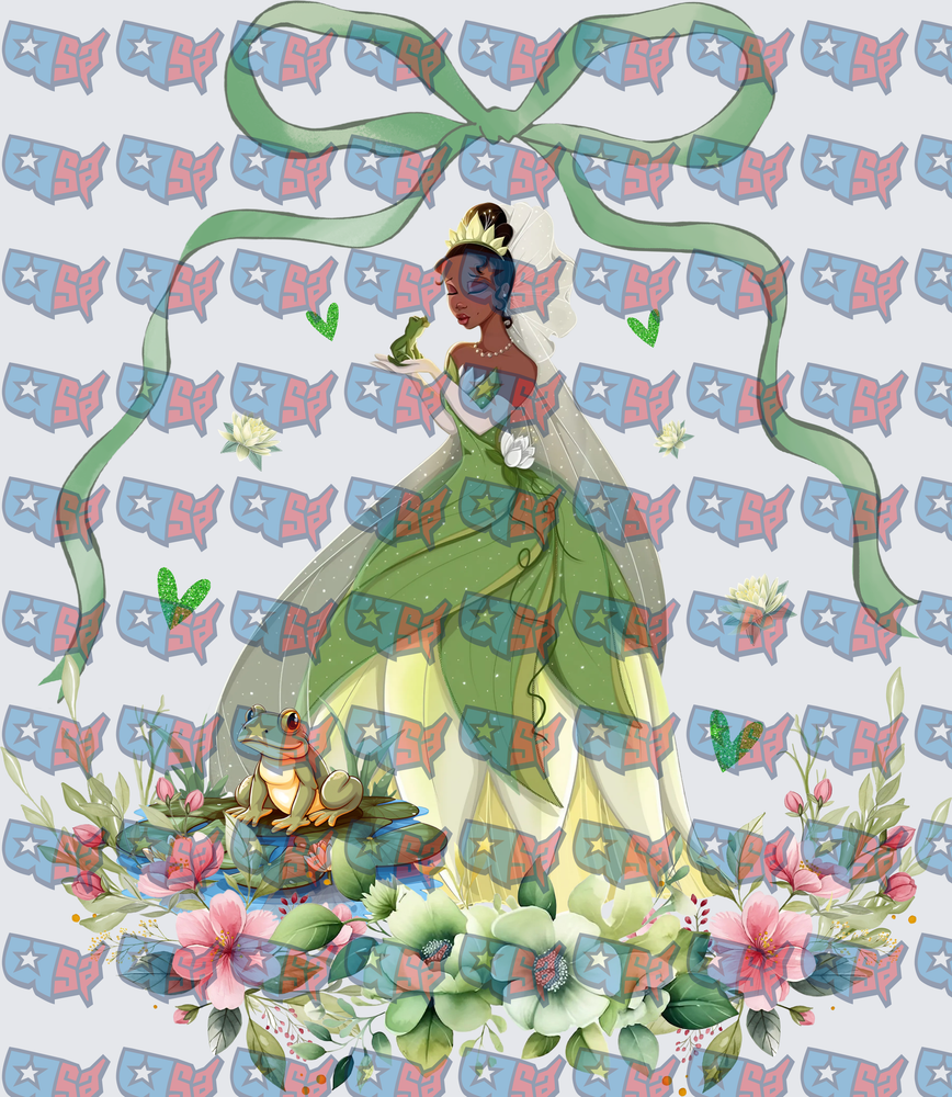 Bayou Princess With Frogs Floral Bow Design (DTF)