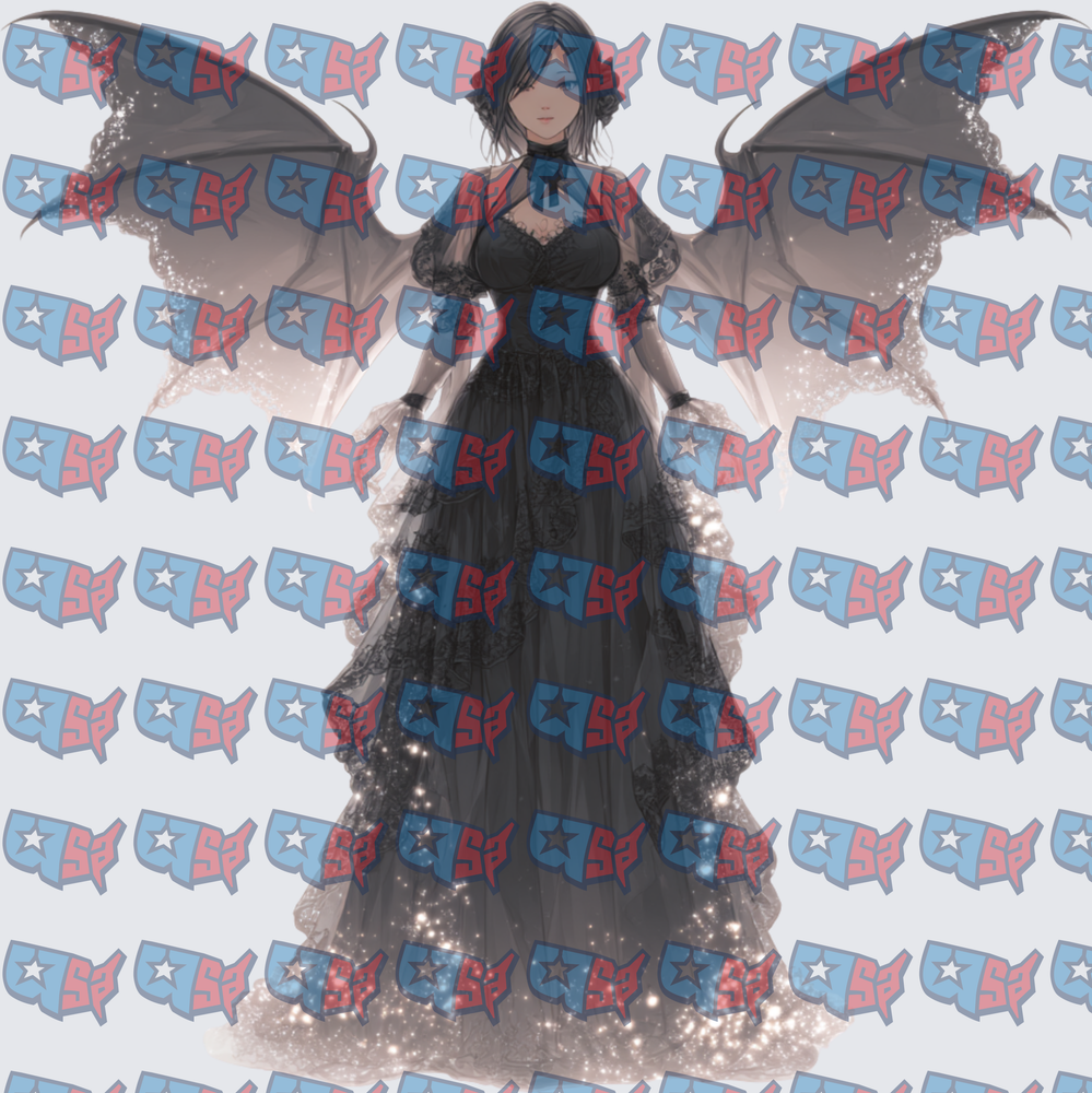 Dark Anime Girl Black Lace Gown Bat Wings (DTF)