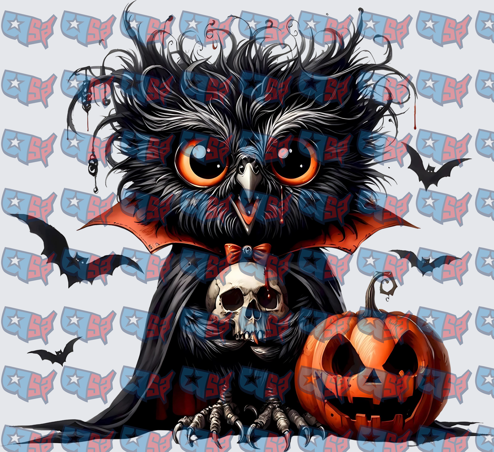 Spooky Vampire Owl With Skull And Jack-O-Lantern (DTF)