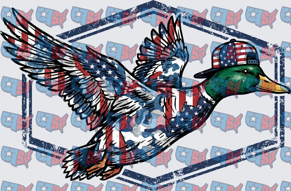 Patriotic Flying Mallard Duck With American Flag Cap (DTF)