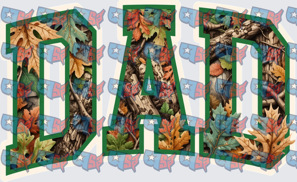 DAD Varsity Letters Autumn Leaves Camo Fill (DTF)