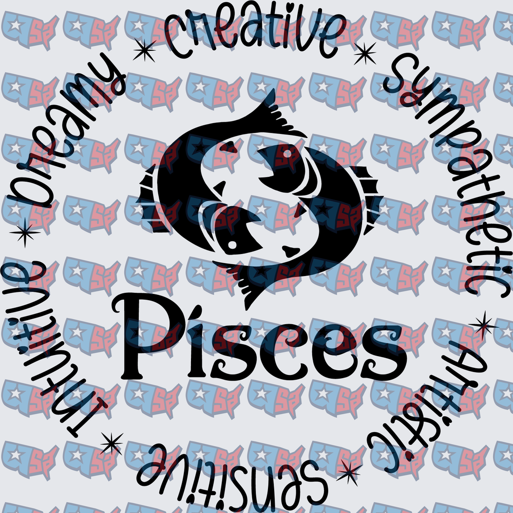 Pisces Zodiac Traits Circle Two Fish Design (DTF)