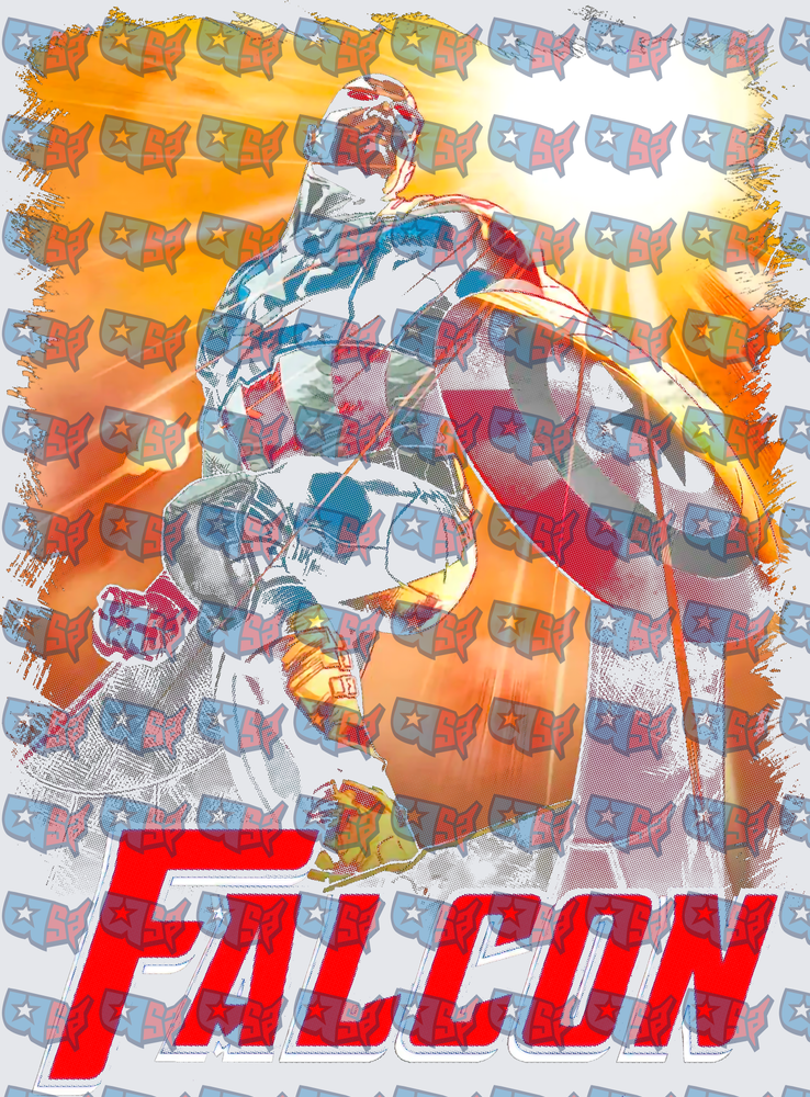 Falcon Marvel Hero Patriotic Action Pose Design (DTF)