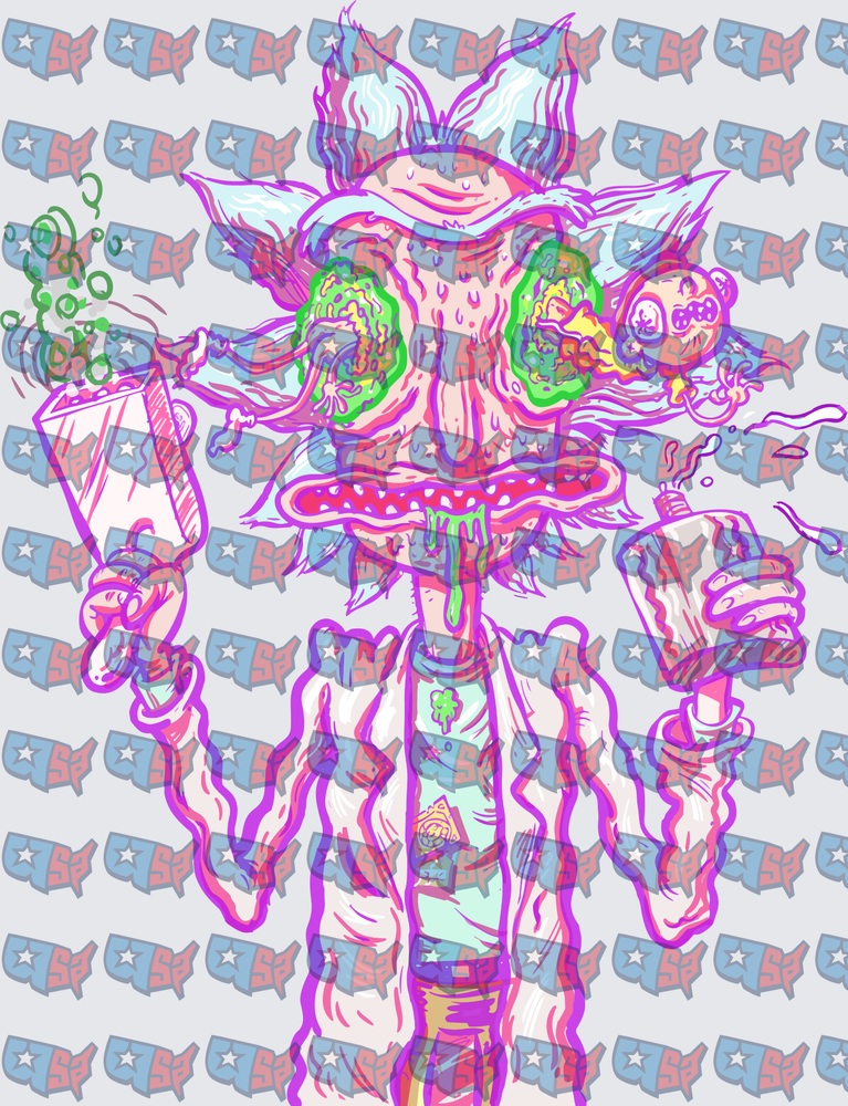 Trippy Psychedelic Mad Scientist Neon Illustration (DTF)
