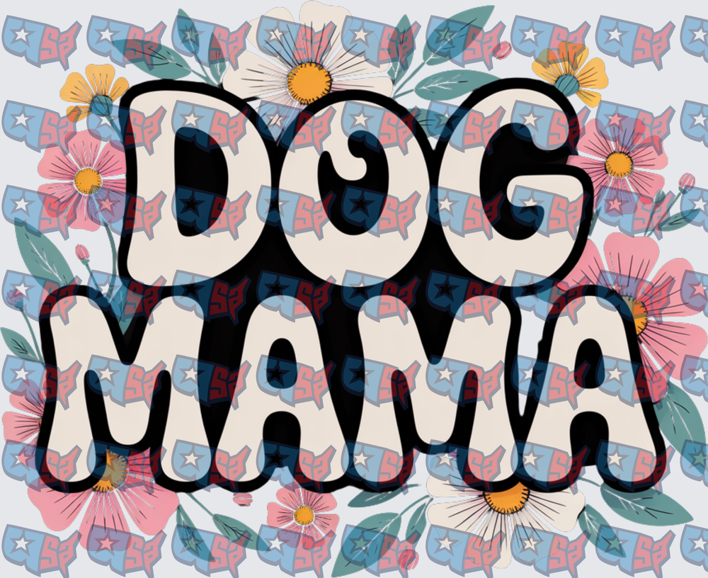 Dog Mama Retro Floral Boho Groovy Lettering (DTF)