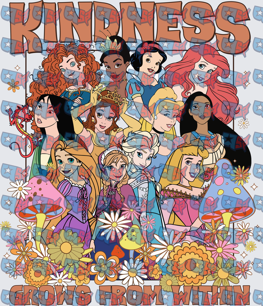 Kindness Grows From Within Disney Princesses Floral Retro (DTF)
