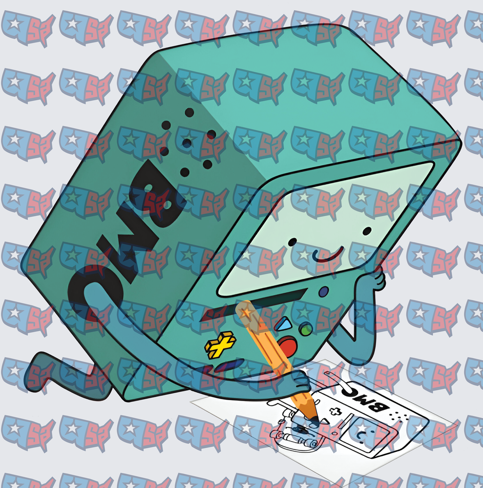 Cute Teal Gaming Robot Drawing Itself (DTF)