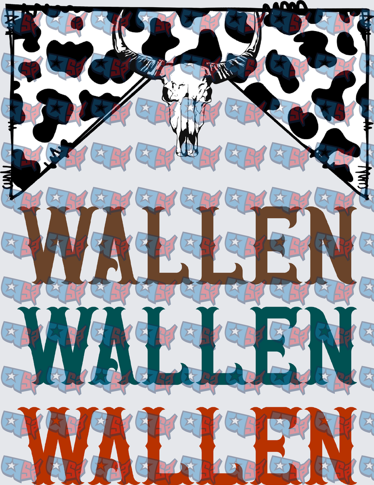 Wallen Triple Stacked Text Bull Skull Cow Print Banner (DTF)