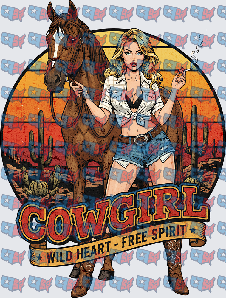 Cowgirl Wild Heart Free Spirit Pinup With Horse (DTF)