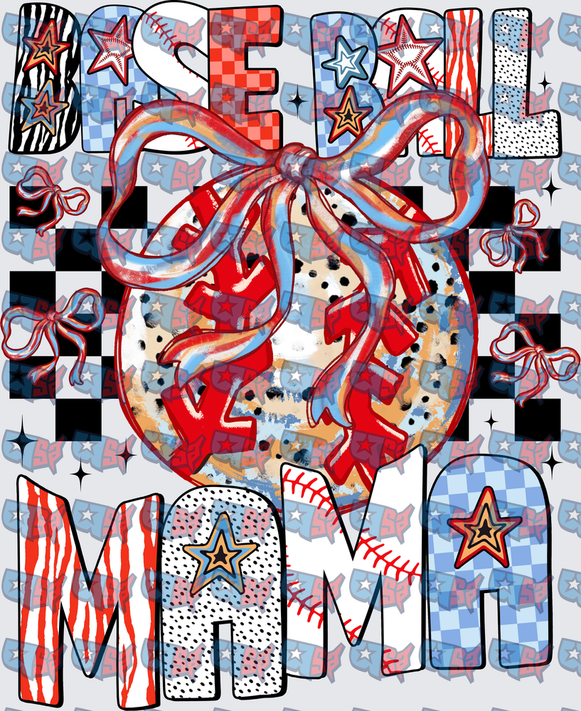 Baseball Mama Coquette Bow Patterned Letter Design (DTF)